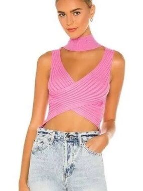 Superdown ribbed neck top revolve